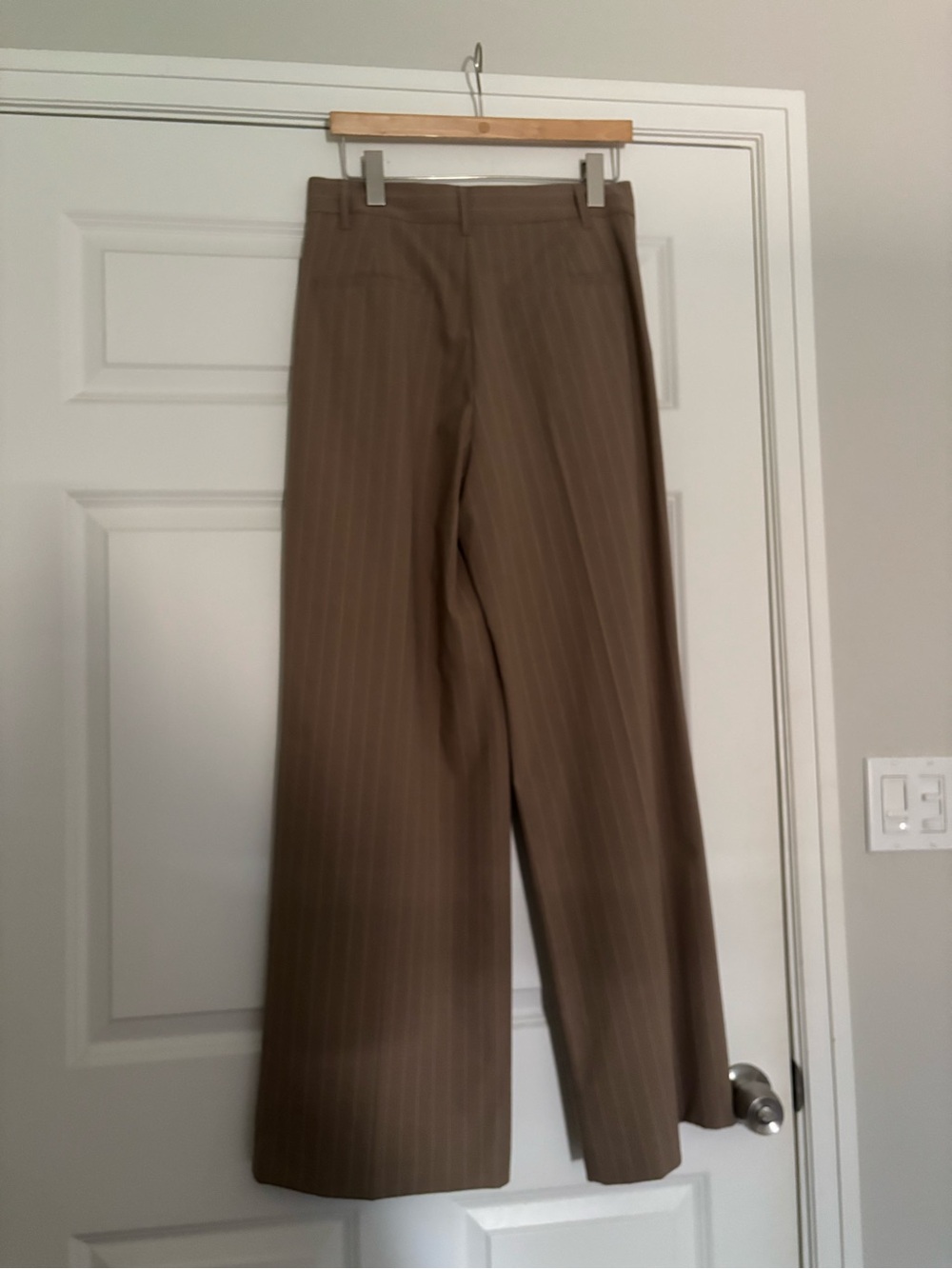 High-Waist Wide-Leg Pinstripe Trousers — Brown - Picture 3 of 8